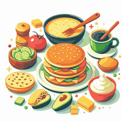 food, arepa, breakfast, colombia, bread, corn, lunch, traditional, typical, latin, dinner, homemade, meal, delicious, snack, cuisine, cheese, grilled, chicken, isolated, meat, culture, tradition, maiz