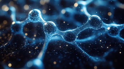 Abstract liquid molecular pattern, fluidly interconnected atomic chains forming a seamless scientific digital design