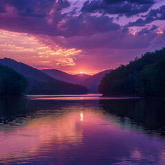 Fototapeta premium Enchanting Sunset Over Serene WV Landscape: Vivid Play of Colors