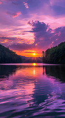 Enchanting Sunset Over Serene WV Landscape: Vivid Play of Colors