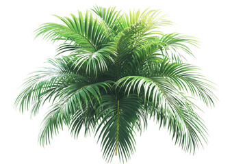 Lush Green Palm Tree with a Bushy Top. Isolated on a Transparent Background