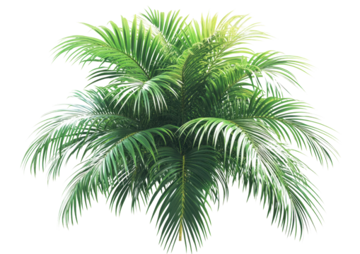 Lush Green Palm Tree with a Bushy Top. Isolated on a Transparent Background