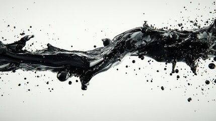 Fluid black liquid flowing in waves and splashes