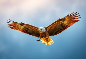 Obraz premium Majestic golden eagle in flight, wings spread wide, freedom, nature photography