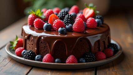 Delicious Chocolate Cake with Assorted Fresh Berries