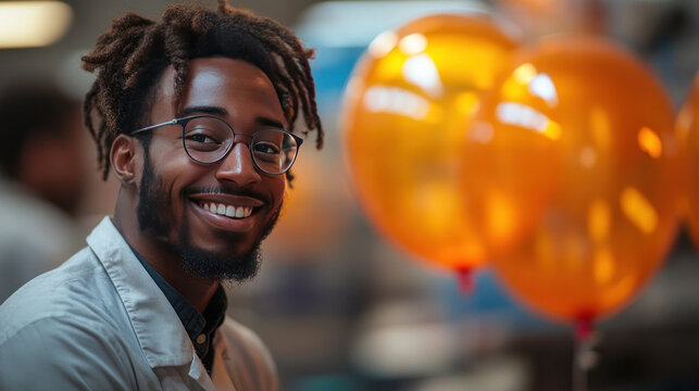 Chemistry teacher demonstrating gas laws, inflating a balloon using chemical reactions while explaining volume-pressure relationships