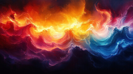 Obraz premium Explosive chemical reaction abstract art, energy waves bursting outward in vibrant colors with dynamic motion