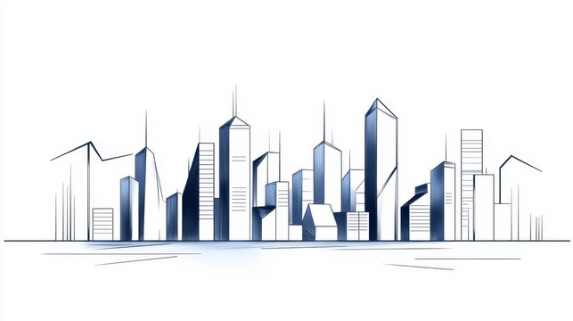 A modern urban skyline with artistic linework and digital-style illustration, capturing a bustling metropolis.