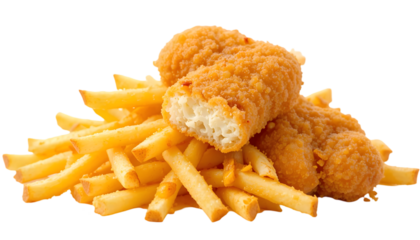 Crispy Chicken Sticks & Fries: Golden fried chicken sticks served with a side of crispy French fries. A classic comfort food combo, perfect for a quick and satisfying meal.