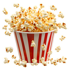 Fluffy 3D Cartoon Popcorn Bucket with Glowing Golden Isolated on Transparent Background