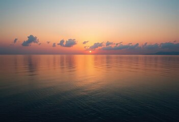 Serene sunset over tranquil waters, peaceful sky, golden hour glow, tranquil, water