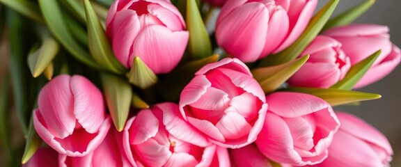 Obraz premium Soft pink tulips bouquet, romantic floral arrangement, spring flowers, nature