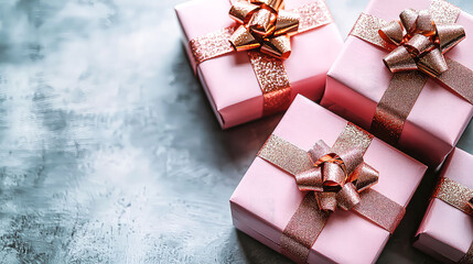 Pink Gift Boxes with Rose Gold Bows: Festive Celebration