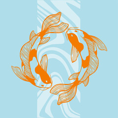 Koi fish with water and cherry flower Artwork vector white background