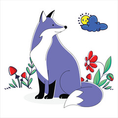 Vector vintage fox colorful illustration
