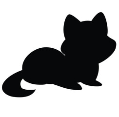 Cute cartoon hand dawn vector kitten silhouette.
