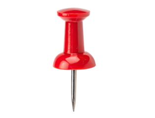 Detailed red pin isolated cleanly on a transparent white background, sharp PNG cutout, useful for maps, infographic designs, or web UI elements