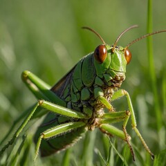 Grasshopper Sitting on a Blade of Grass