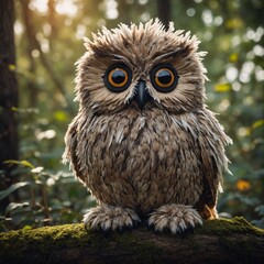 A big-eyed owl Fumo plush with soft, fluffy feathers.