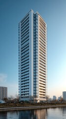 Fototapeta premium Modern High-Rise Building Design: Urban Architecture, Cityscape Views