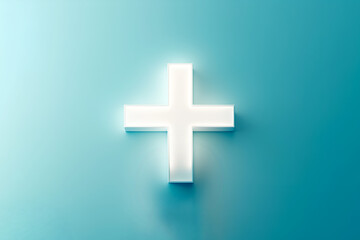 Fototapeta premium Simple Christian Cross on Blue Background, Symbol of Faith and Spirituality