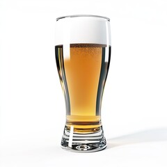 A glass of light-amber beer.  The glass is clear, with a slightly tapered shape, and is filled with a light-amber colored beer topped with a head of froth