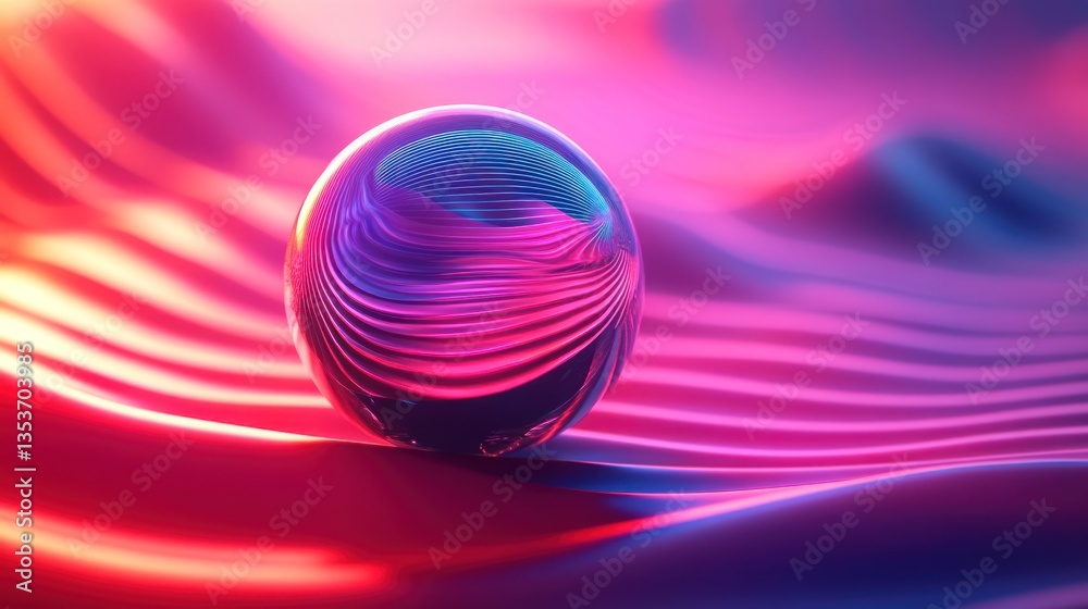 Poster shimmering orb resting on undulating planes of radiant rose and azure hues creating a captivating in