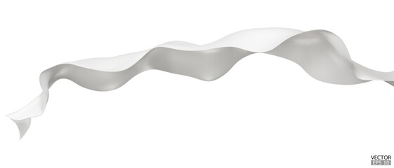 Flying white silk textile fabric flag background. Smooth elegant white Satin Isolated on white Background for grand opening ceremony. White curtain. 3d vector illustration