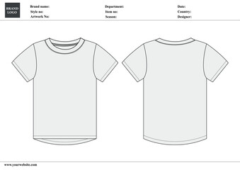 V-neck ladies t shirt technical drawing fashion flat sketch vector illustration template with tech pack details