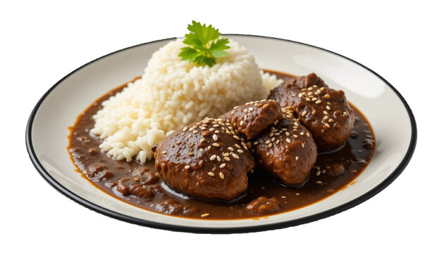 Mole poblano with chicken and rice - traditional Mexican cuisine