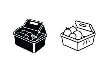Grocery Shopping Cart Icons Black, White, Produce, Vegetables, Fruits