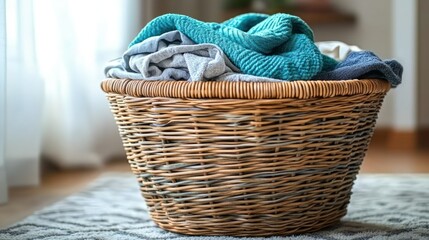 Obraz premium Laundry basket overflowing with clothes (3)