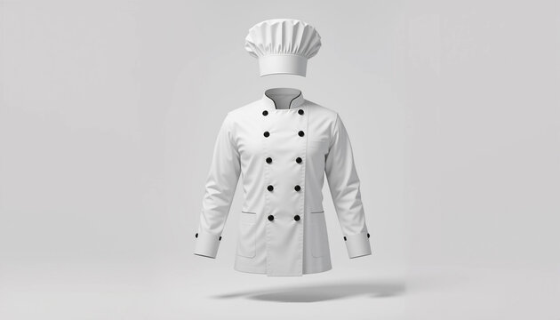 Floating chef hat and jacket mockup isolated on white background.