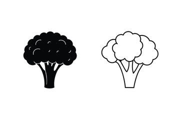Broccoli Icons Black, White, Vegetable, Food, Silhouette, Outline, Graphic, Design, Element, Illusory