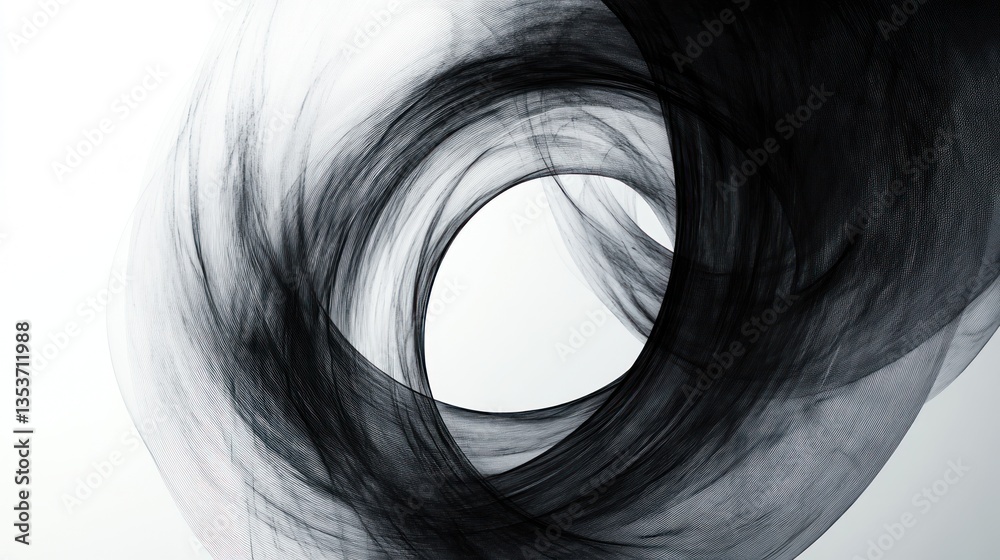 Poster abstract monochrome composition with intricate swirling lines creating a sense of motion and depth o