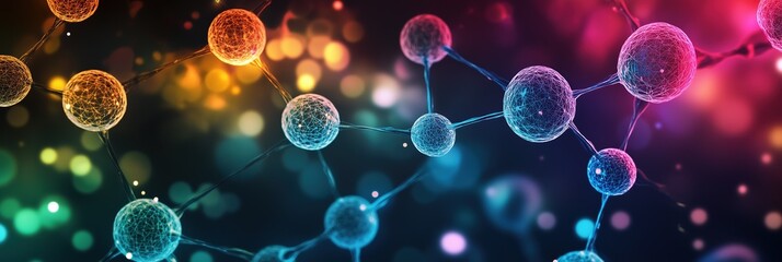 Abstract molecular design banner for a vibrant science expo event promoting discovery