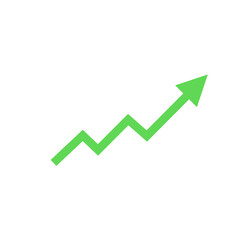 Growing green arrow up. Growth chart sign. Arrow indication statistic. Trade infographic. Vector illustration.