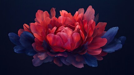 Obraz premium Blooming flower with red and blue petals centered against a dark blue background