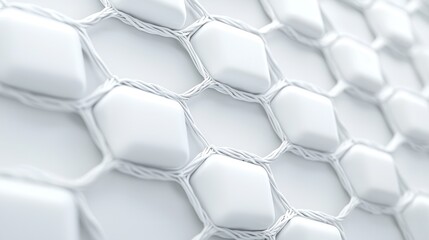 Naklejka premium A close-up view of a hexagonal mesh pattern in white, showcasing interwoven elements that create a textured and modern appearance.