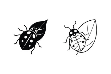 Ladybug Illustrations Two Black and White Designs on Leaves
