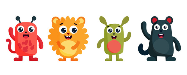 Funny cartoon monster character. Kids cartoon character design for poster, baby products logo and packaging design.