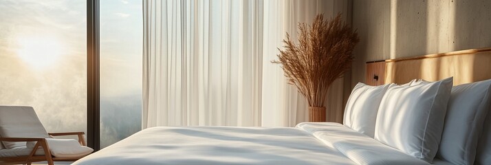 Boutique hotel banner showcasing a refined interior with natural light