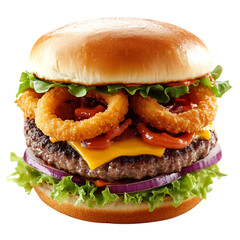 A Cheeseburger with Shrimp and Cheese Isolated on Transparent Background