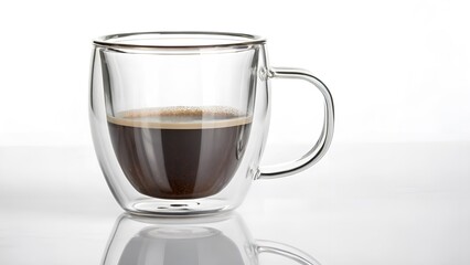 Fototapeta premium Glass Coffee Mug with a Double-Wall Design, Isolated on a White Background, perfect for keeping beverages hot or cold, High-Resolution Kitchenware Stock Photo 