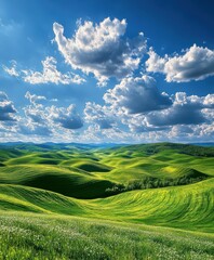 Obraz premium Lush rolling hills under a blue sky