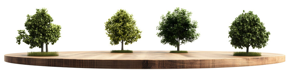 Obraz premium Round wooden podium with trees isolated on transparent background, PNG,