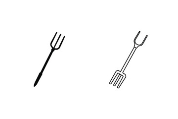Gardening Tools Pitchfork Icons, Farming Equipment, Agricultural Implements