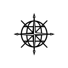 A stylized compass rose within a globe vector illustration Nautical symbol for navigation exploration and direction isolated on backdrop