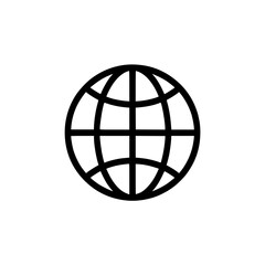 A simple line drawing of a spherical globe representing the world or international connection It's isolated on a
