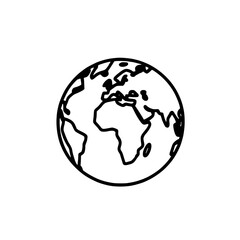 Earth illustration featuring continents Minimalist monochrome globe outlines landmasses with bold lines in a simple symbolic representation